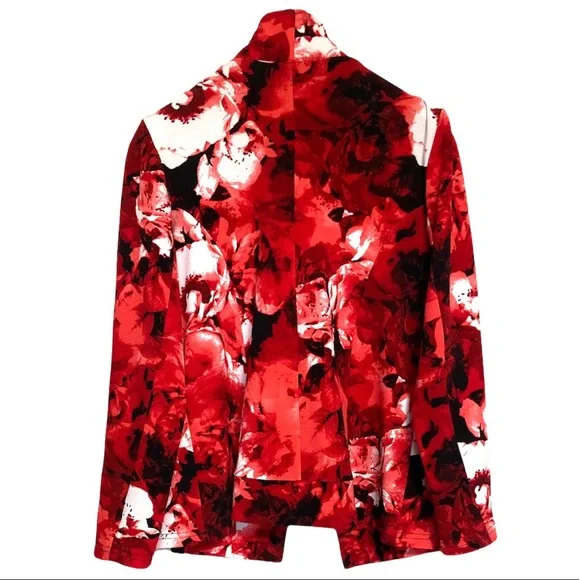 ❌SOLD❌LG•VAMP•CINNAMON RED, WHITE/BLACK FLORAL PULL OVER JACKET W COWL NECK - Picture 2 of 4
